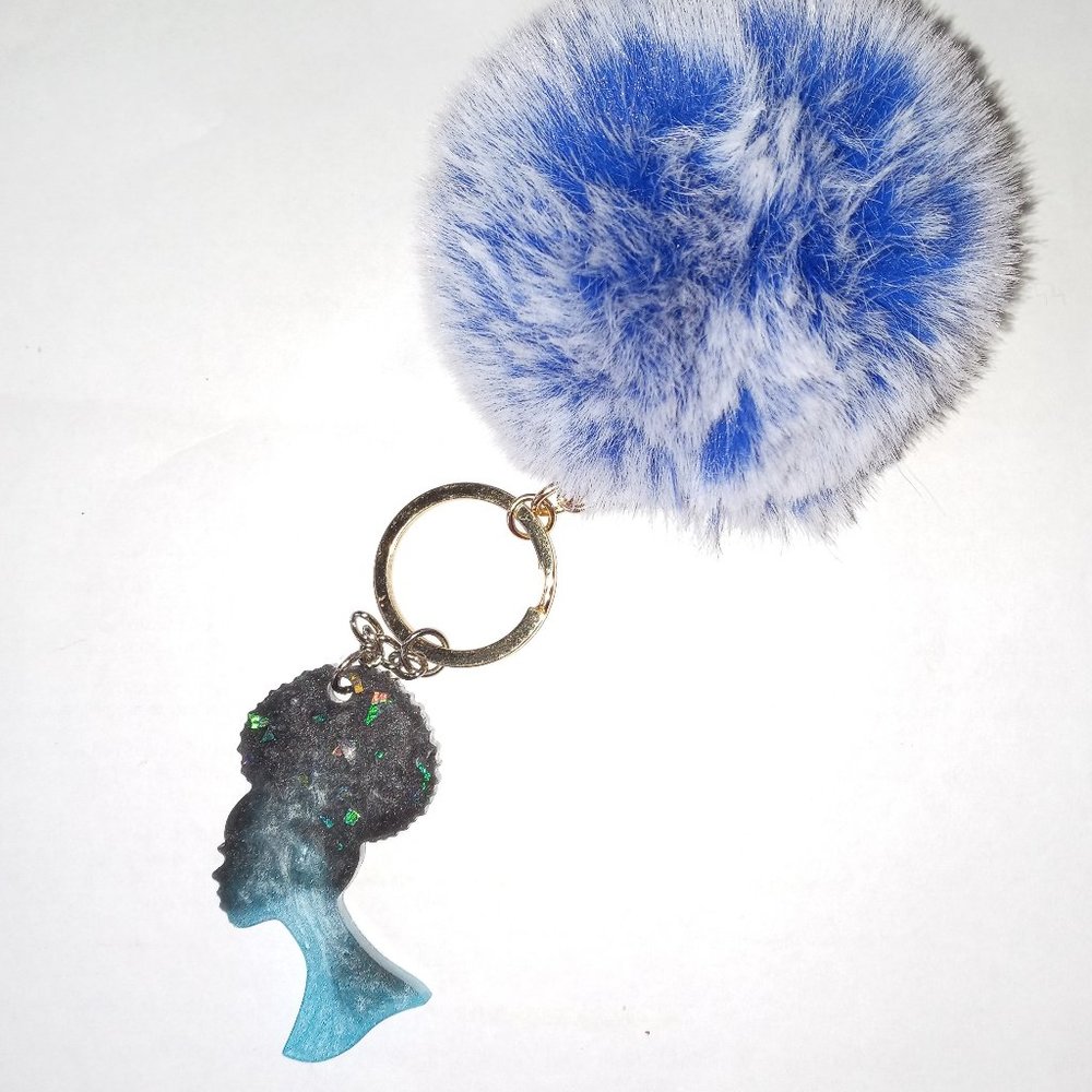 Black & Blue African American Afro Women Keychain